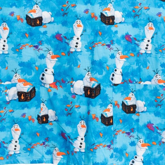 Disney Frozen Size L Olaf Snowman Blue Scrub Top Medical Nursing Uniform - Picture 4 of 8